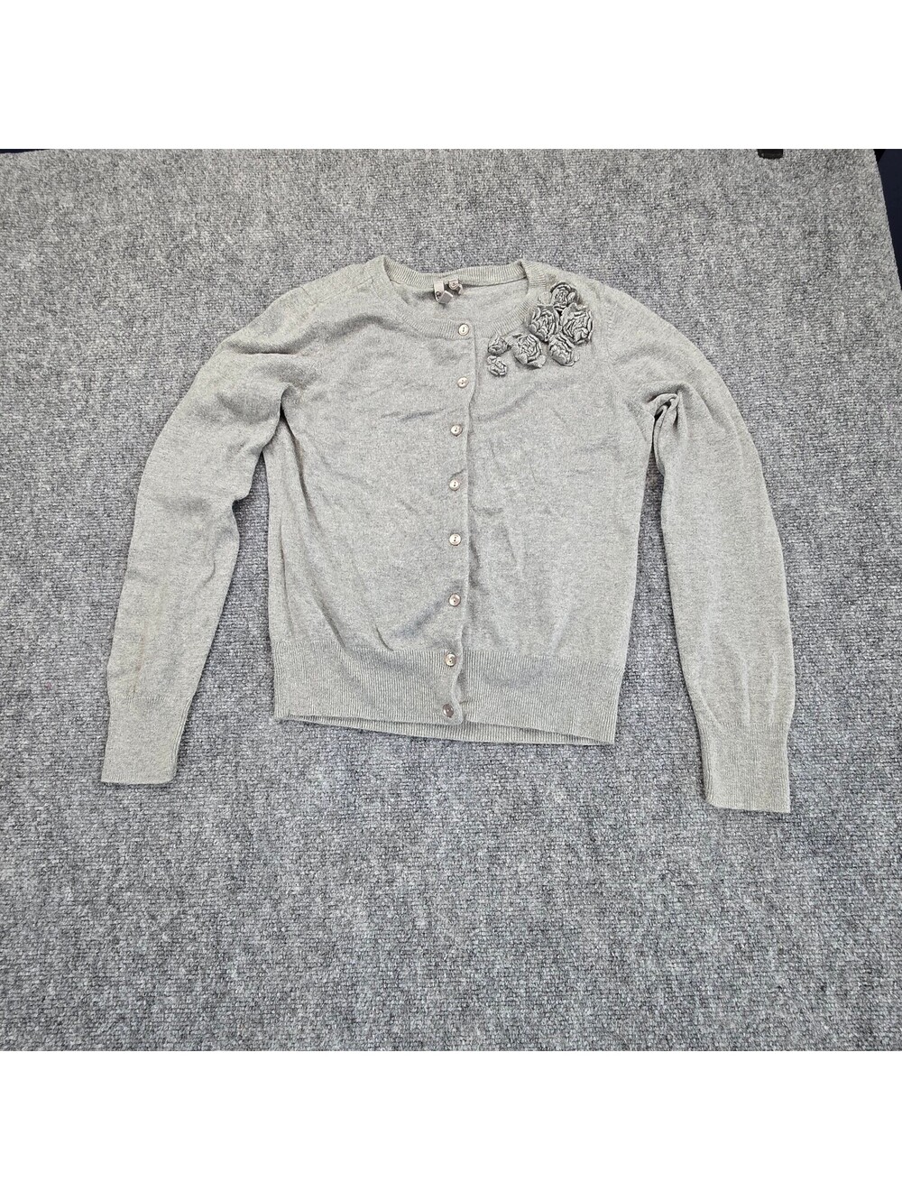 Caslon Gray Rosette Cardigan Angora Cashmere Blend Women's Medium